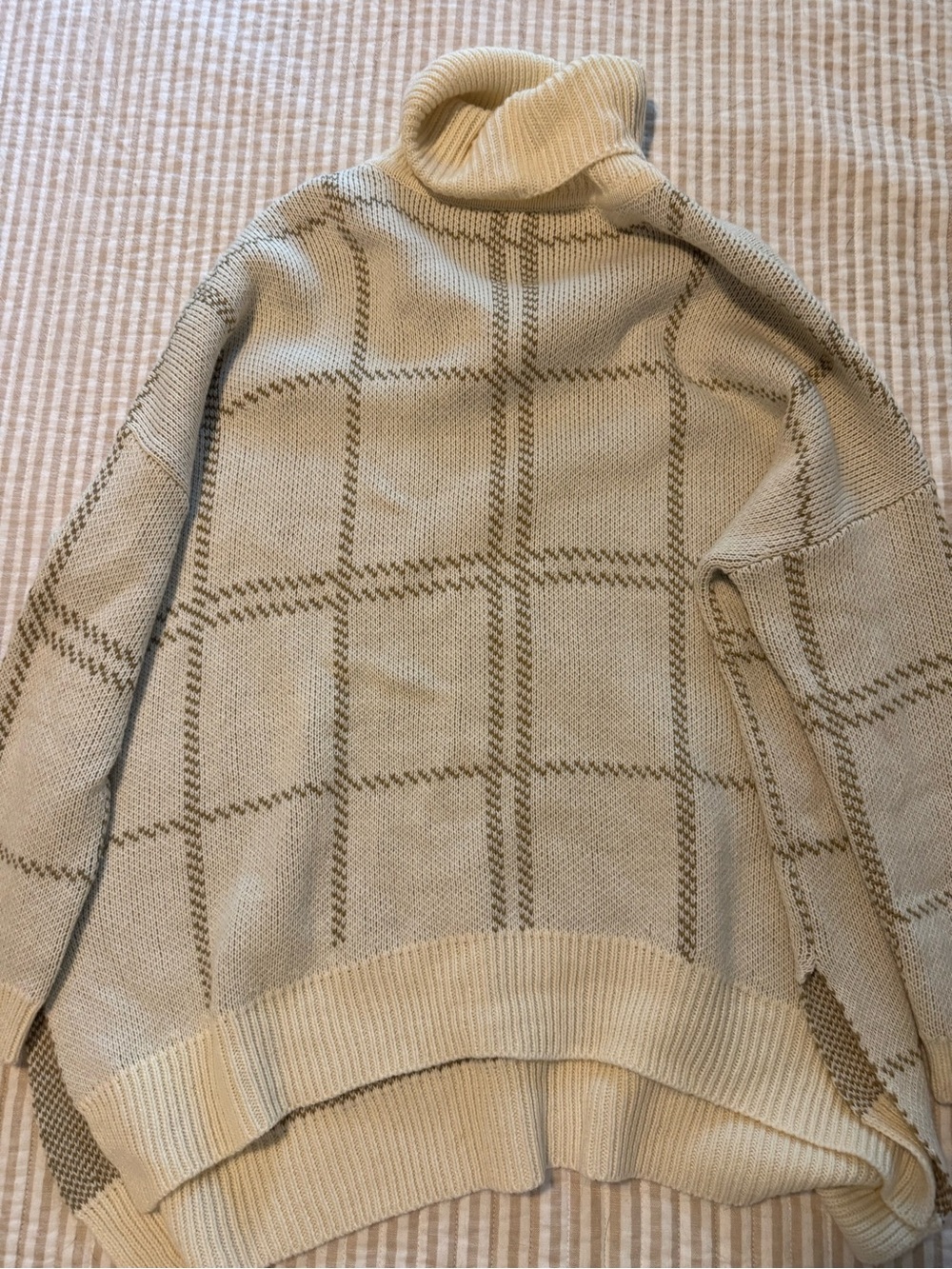 JODIFL Cream Turtleneck Windowpane Sweater with Tan Grid